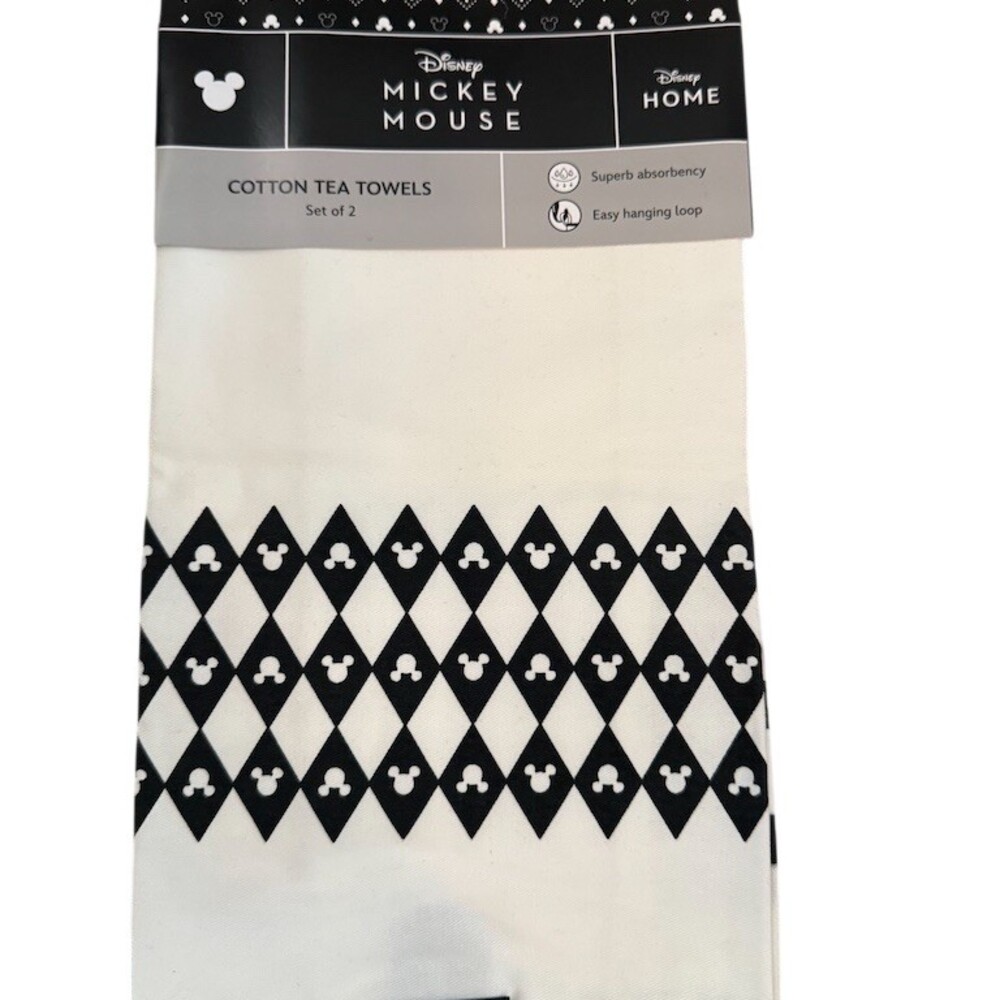 Disney Home Mickey Mouse Monochrome Tea Towels Set of 2 Geometric Black